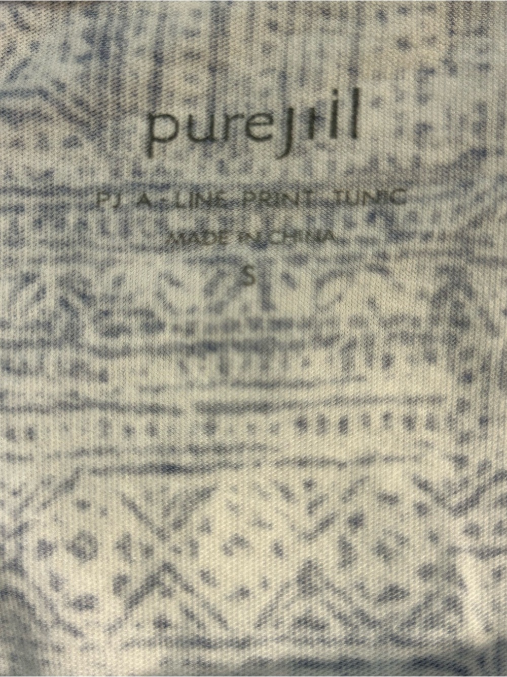pure jill A-Line Print Tunic Top Small Blue White Geometric 3/4 Sleeve Cotton - Picture 2 of 5